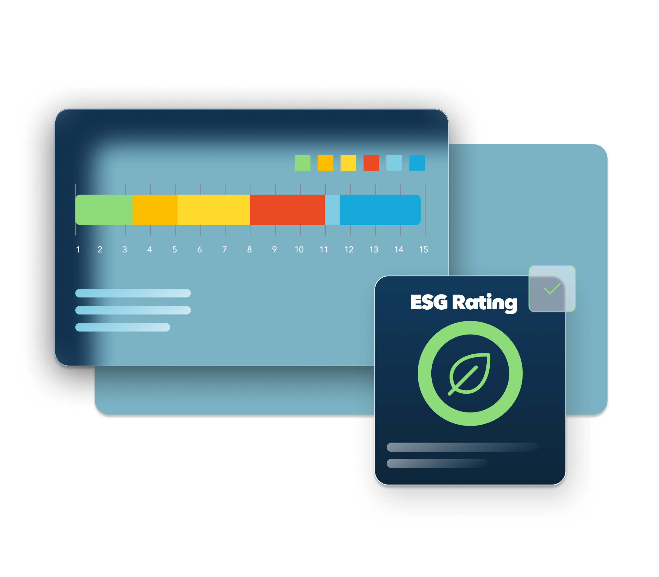 An abstracted software interface that represents corporate banking through ESG logos and status bars.