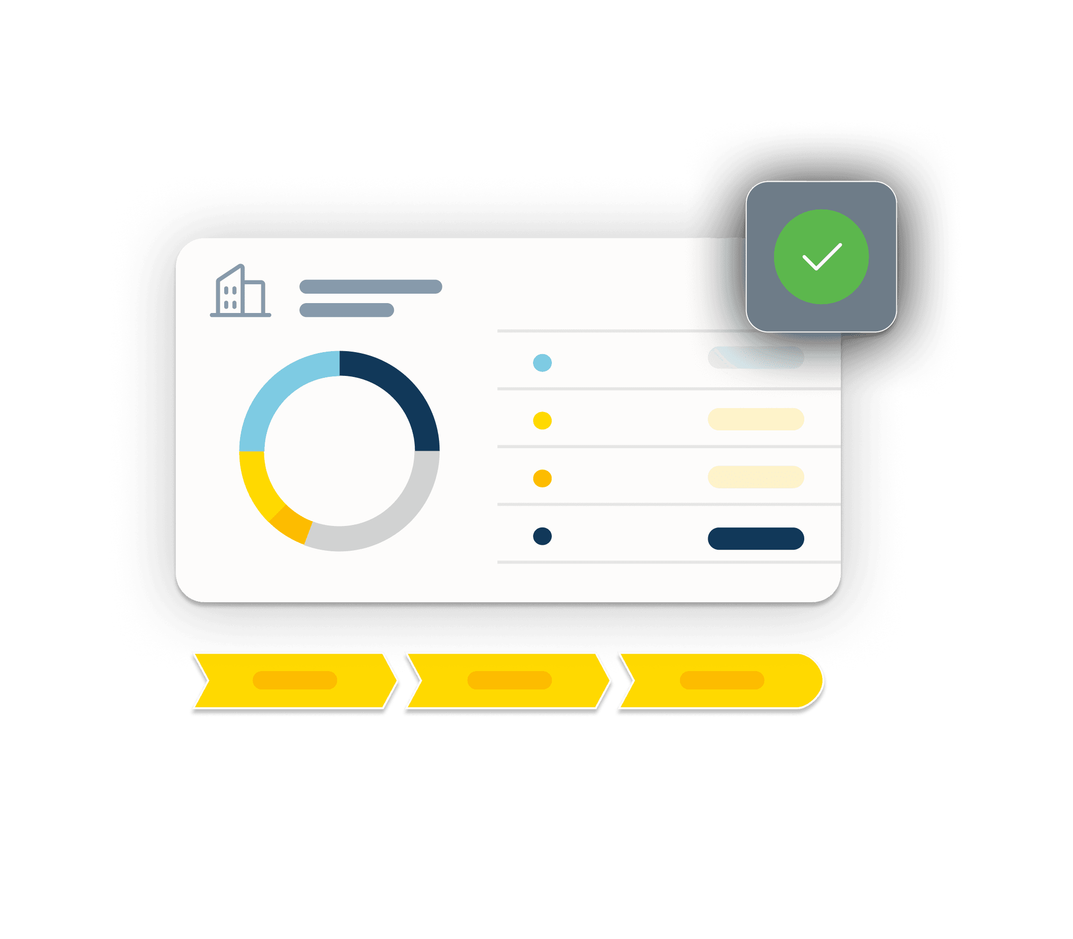 An abstract LOS software screen floats over a yellow progress tracking bar.