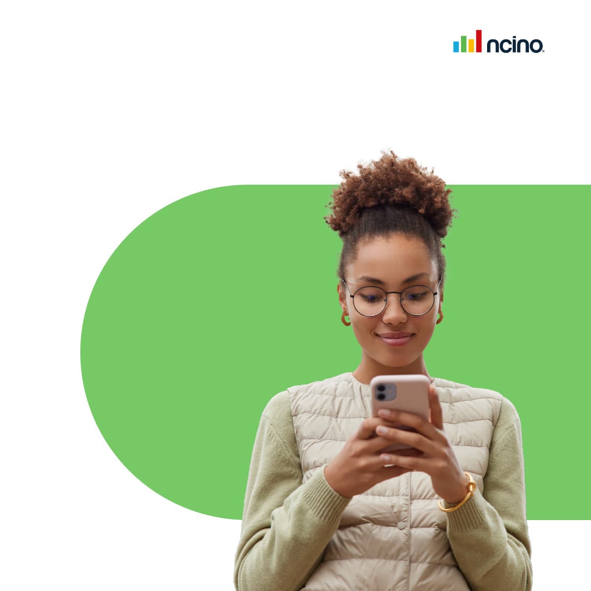 Girl Hair Up Phone Green- Newsroom Stock Image