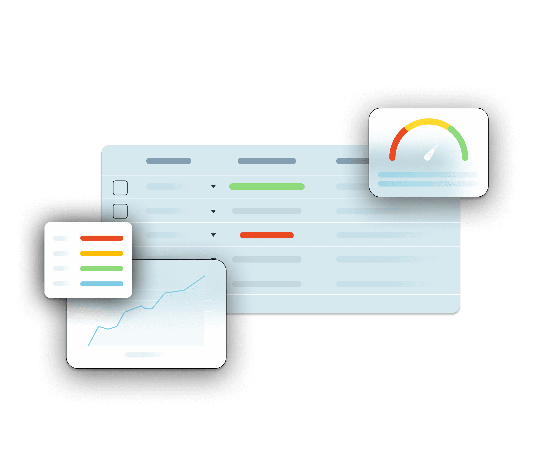 A generalized data spreadsheet with graphs that represent compliance monitoring software over a transparent background.